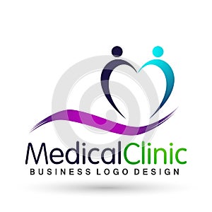 Globe world Medical health family care clinic people healthy life care logo design icon on white background