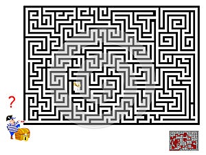Logical puzzle game with labyrinth for children and adults. Help pirate find way till the key to open the chest. photo