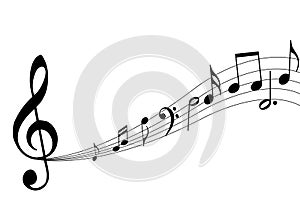 Music notes with scale and treble clef photo