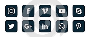 Set of popular social media logos icons Instagram Facebook Twitter Youtube WhatsApp vimeo pinterest linkedin  element vector