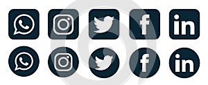 Set of popular social media logos icons Instagram Facebook Twitter Youtube WhatsApp pinterest linkedin element vector