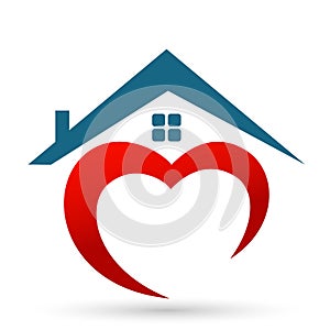 Abstract real estate with red heart loving home house roof illustrations vector design photo