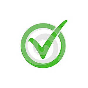 Tick symbol in green circle, checkmark in checkbox vector icon. photo