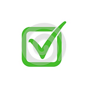 Tick symbol in green square, checkmark in checkbox vector icon. photo