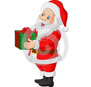 Cartoon Santa Claus holding a gift