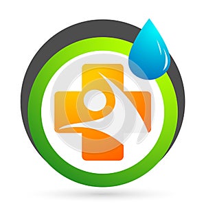 Globe Water drop medical logo concept of water drop with world save earth wellness symbol icon nature drops elements vector design