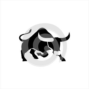 Modern long horn bull in black flat color vector illustration photo