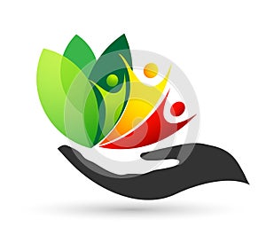 Leaf plant globe logo ecology wellness green leaves nature people symbol icon vector designs on white background