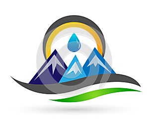 Mountain Range water drop snow top blue sky Logo icons symbol logo design on white background