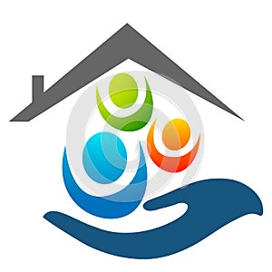 Happy Family union team love house roof children kids taking care hands family growth parenting care successful icon design vector