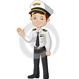 Cartoon happy captain waving hand