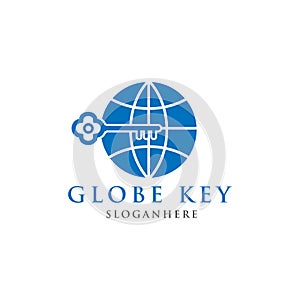 Globe key logo design vector