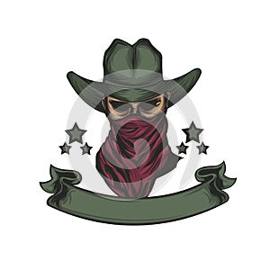 Illustration cowboy maskot and banner design photo