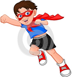 Super hero boy posing on a white background