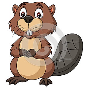 Cartoon happy beaver on white background