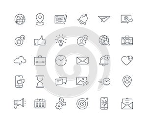 Set of modern thin line social media icons. Vector flat line design style