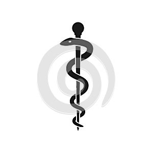 Rod of Asclepius pharmacy black vector icon. photo