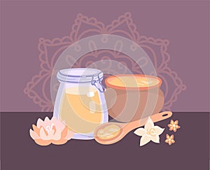 Ghee butter. Vector illustration of traditional Indian clarified dairy product. photo