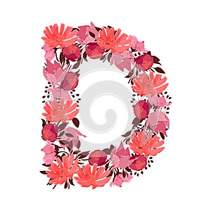 Vector floral capital letter, character D. Botanical monogram.