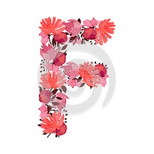 Vector floral capital letter, character F. Botanical monogram.