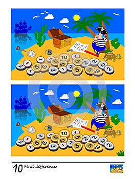 Find 10 differences. Logic puzzle game for children and adults. Printable page for kids brain teaser book.