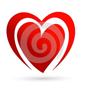 Abstract heart shape outline. Vector illustration. Red heart icon in flat style on white backgrund