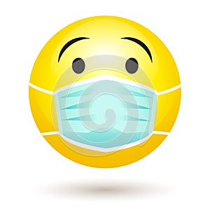 Smile emoji wearing a protective surgical mask. Icon for coronavirus outbreak. photo