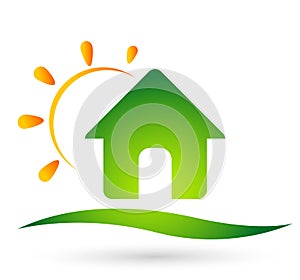 Home house sun logo simple flat icon vector illustrations