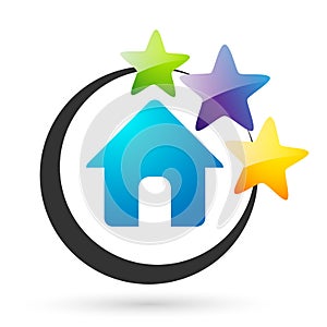Home house three star company logo simple flat icon vector illustrations