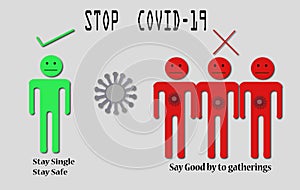 Stop covid-19 crona virus single stay safe say goodbye to gatherings