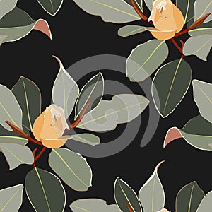 Floral seamless pattern, yellow Anise magnolia flowers and leaves, vintage colors.