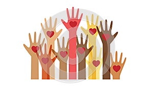 Human hand, palm with heart different races colorful vector illustration. photo