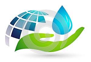 Globe Water drop logo concept of water drop with world save earth wellness symbol icon nature drops elements vector design