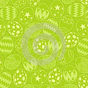 Seamless pattern on green Easter egg background