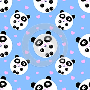 EPS 10 vector. Seamless pattern with cute kawaii panda with hearts.