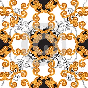 Baroque gold color with greek design circle style seamless pattern photo