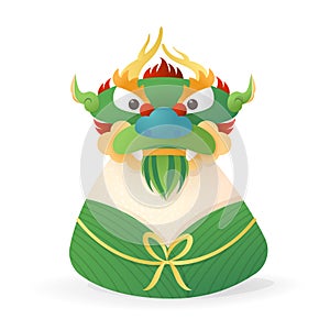 Dragon Boat Festival concept - Dragon head front view on Zongzi - Duanwu or Zhongxiao - vector illustration isolated photo