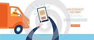 No-contact delivery. Person making order on phone.