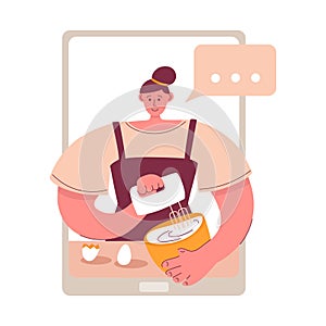Online baking course. Cooking video tutorial on a phone.