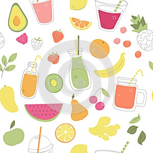 Vector seamless pattern with fruit smoothies.