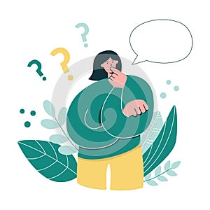 Vector illustration on thinking woman.