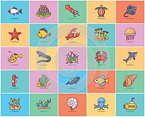 Pack Of Undersea Flat Icons photo