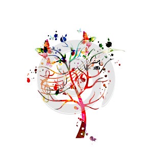 Music background with colorful tree and music notes vector illustration design. Artistic music festival poster, live concert event
