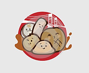 Doodle pempek vector design indonesian food photo