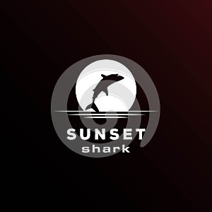 Sunset Sunrise Moon Night Jumping Fish Wild Shark Logo Design Vector