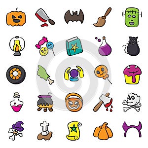 Horror Party Doodle Icons Pack
