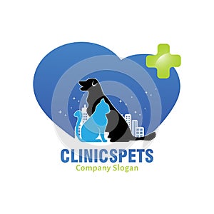 Clinics pets logo with blue love background photo