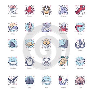 Pack Of Undersea Flat Icons