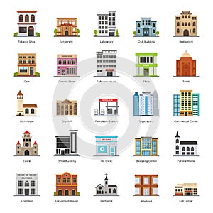 Commercial Buildings Flat Icons Pack