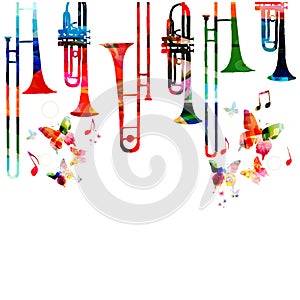 Music colorful background with saxophones. Jazz music festival poster. Saxophone isolated vector illustration. Music instrument ve